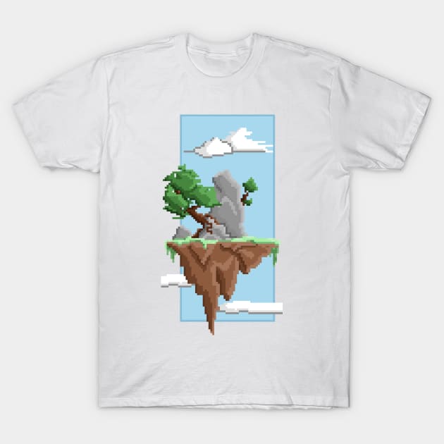 Pixel Landscape : Flying Island T-Shirt by Draad